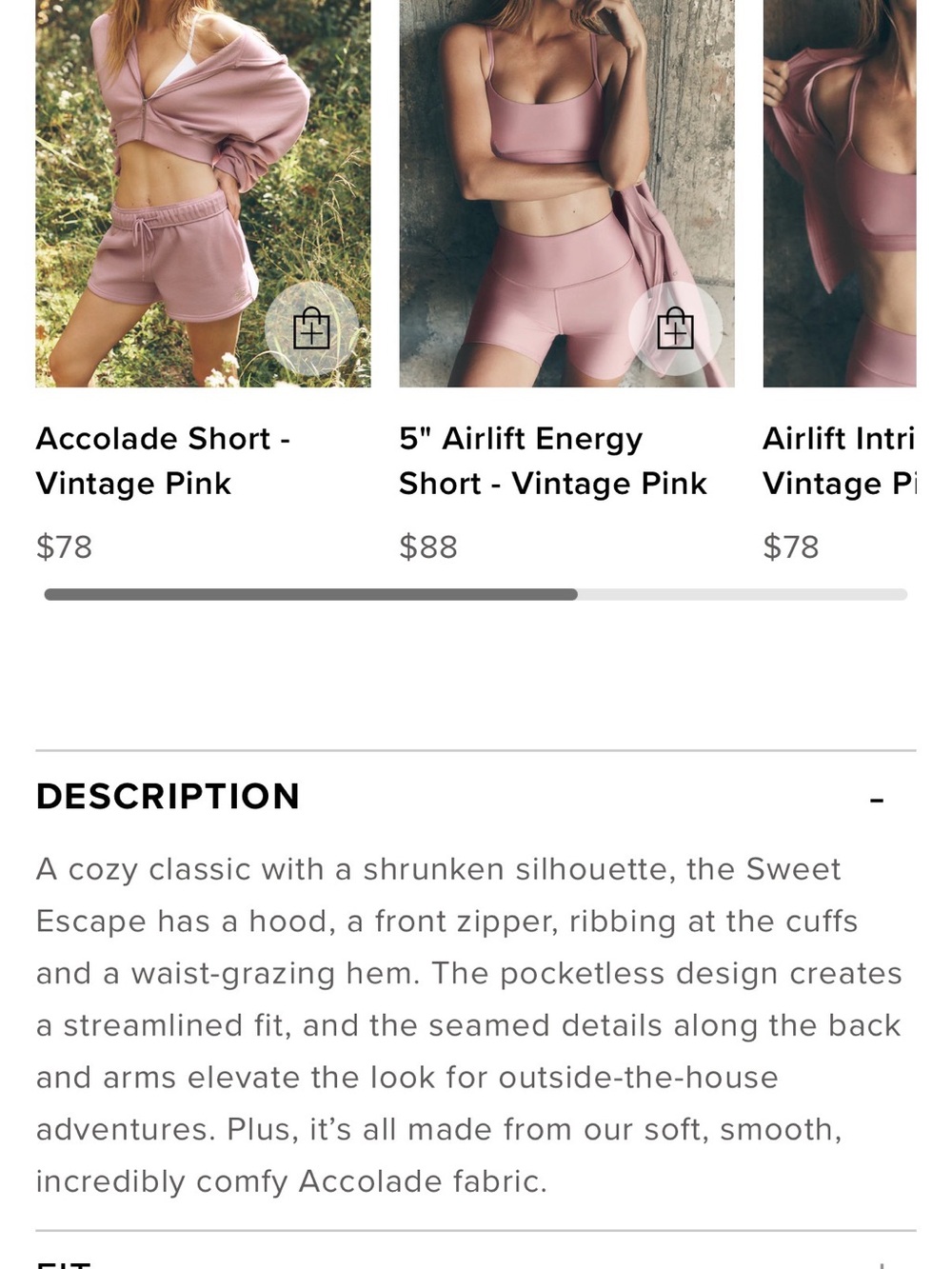 ALO Sweet Escape Zip Up Hoodie - Vintage Pink, Size M - Picture 4 of 5
